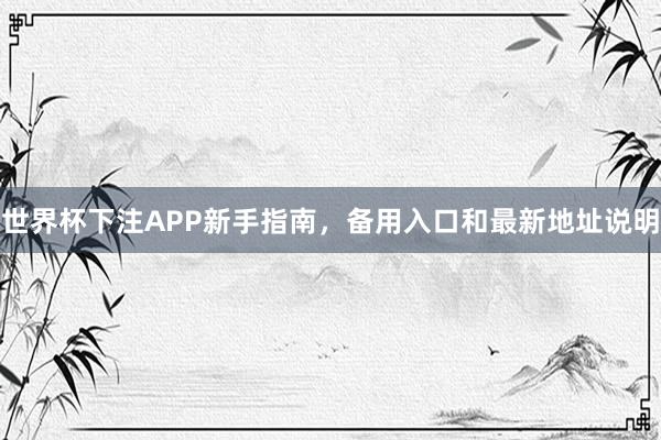 世界杯下注APP新手指南，备用入口和最新地址说明