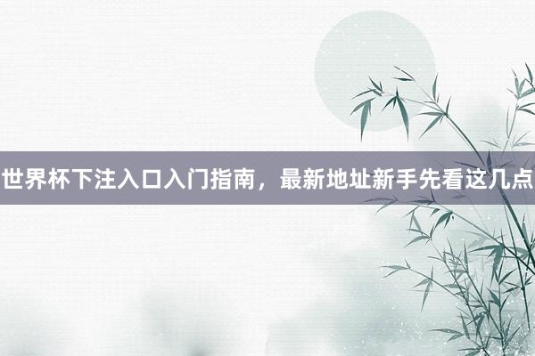 世界杯下注入口入门指南，最新地址新手先看这几点